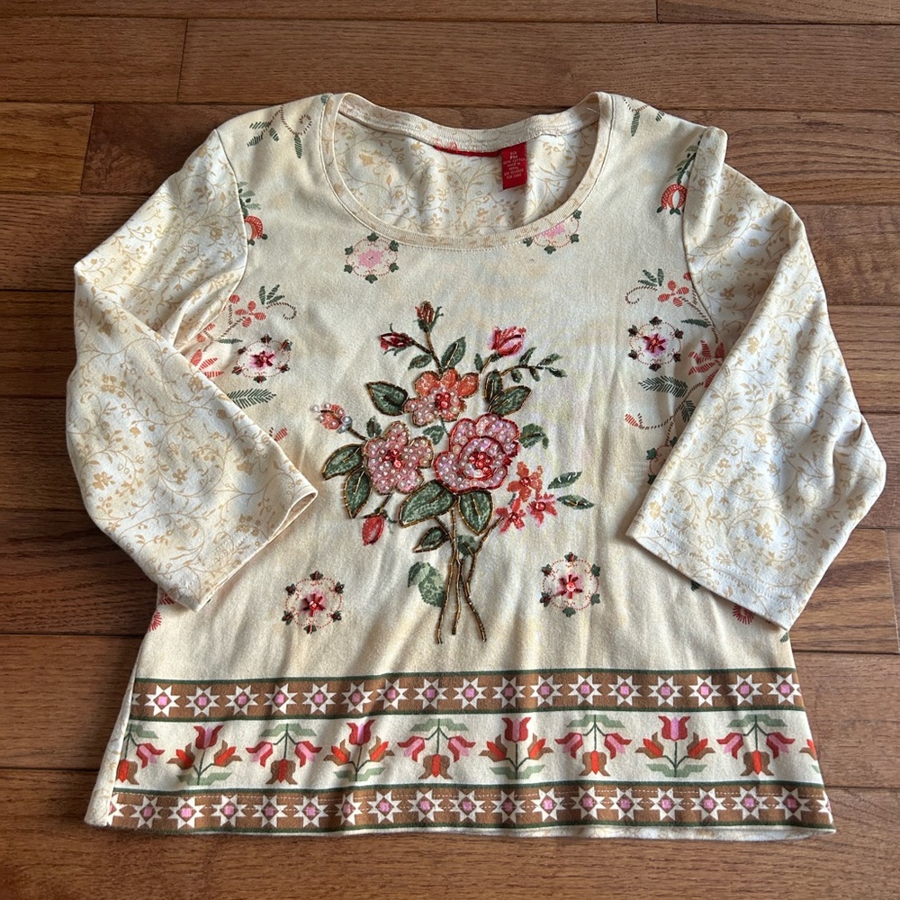 Whimsigoth beaded floral blouse